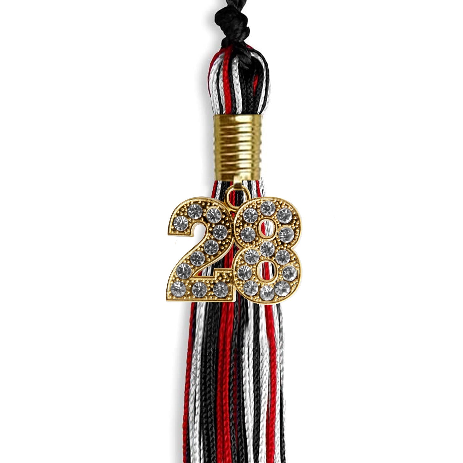 Black/Red/White Mixed Color Graduation Tassel with Gold Date Drop - Endea Graduation