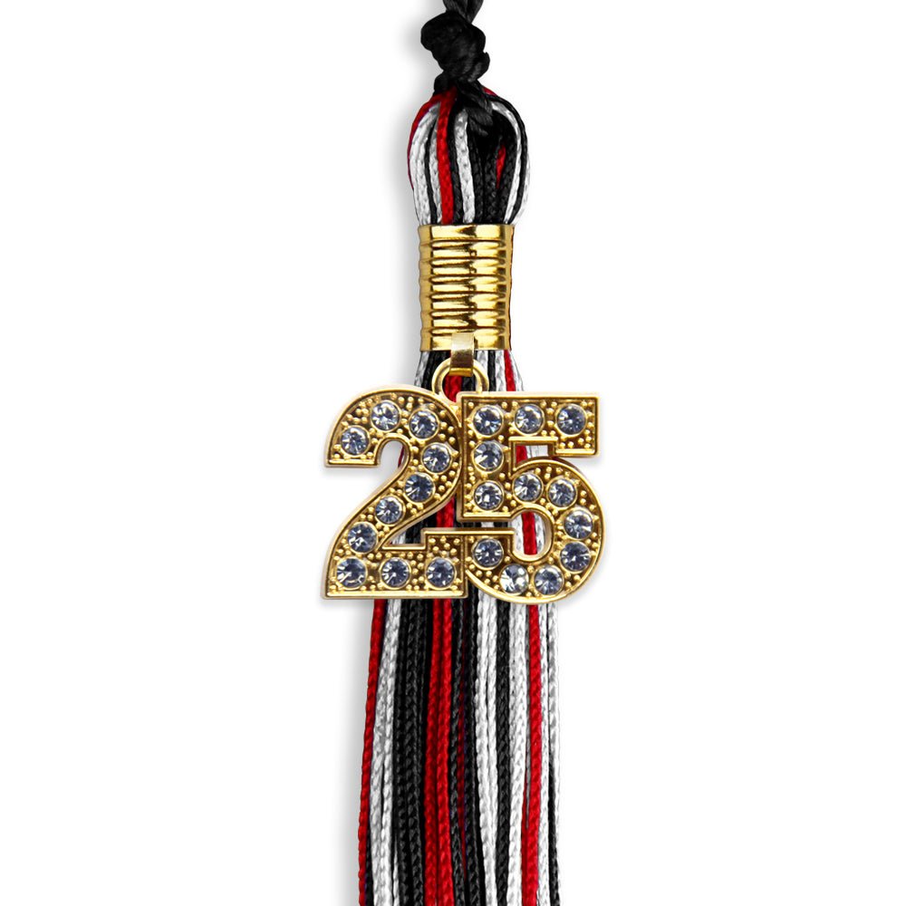 Black/Red/White Mixed Color Graduation Tassel with Gold Date Drop - Endea Graduation