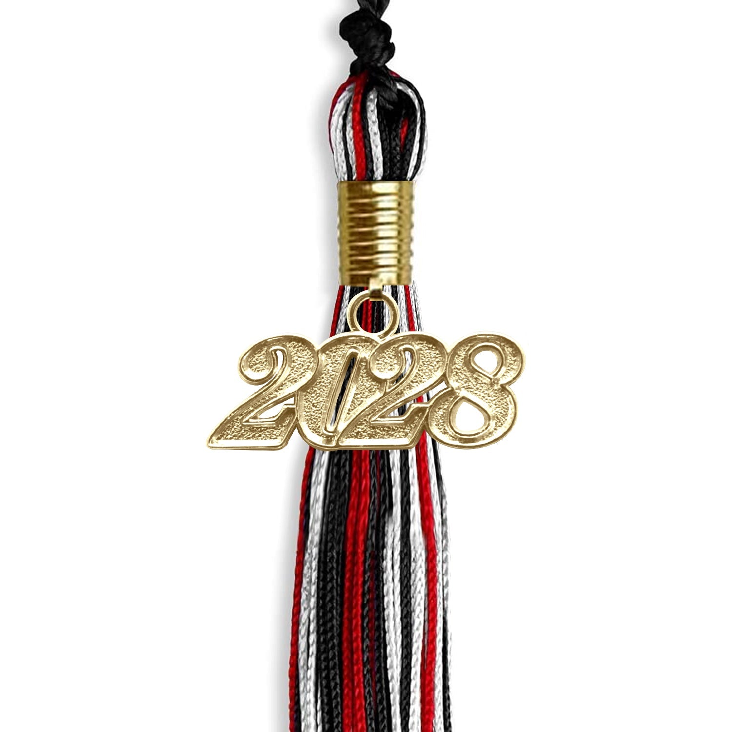 Black/Red/White Mixed Color Graduation Tassel with Gold Date Drop - Endea Graduation