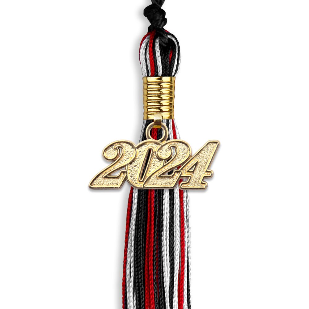 Black/Red/White Mixed Color Graduation Tassel with Gold Date Drop - Endea Graduation