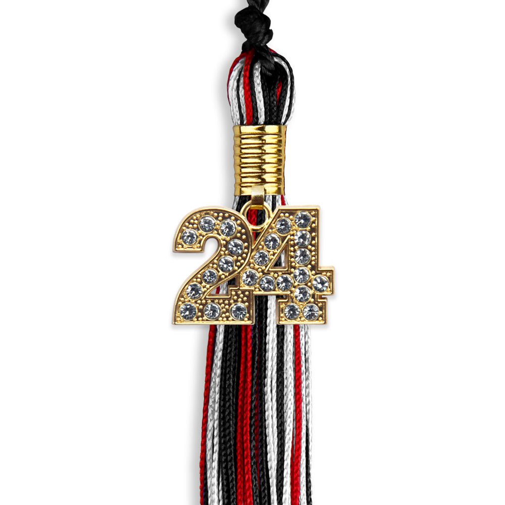 Black/Red/White Mixed Color Graduation Tassel with Gold Date Drop - Endea Graduation