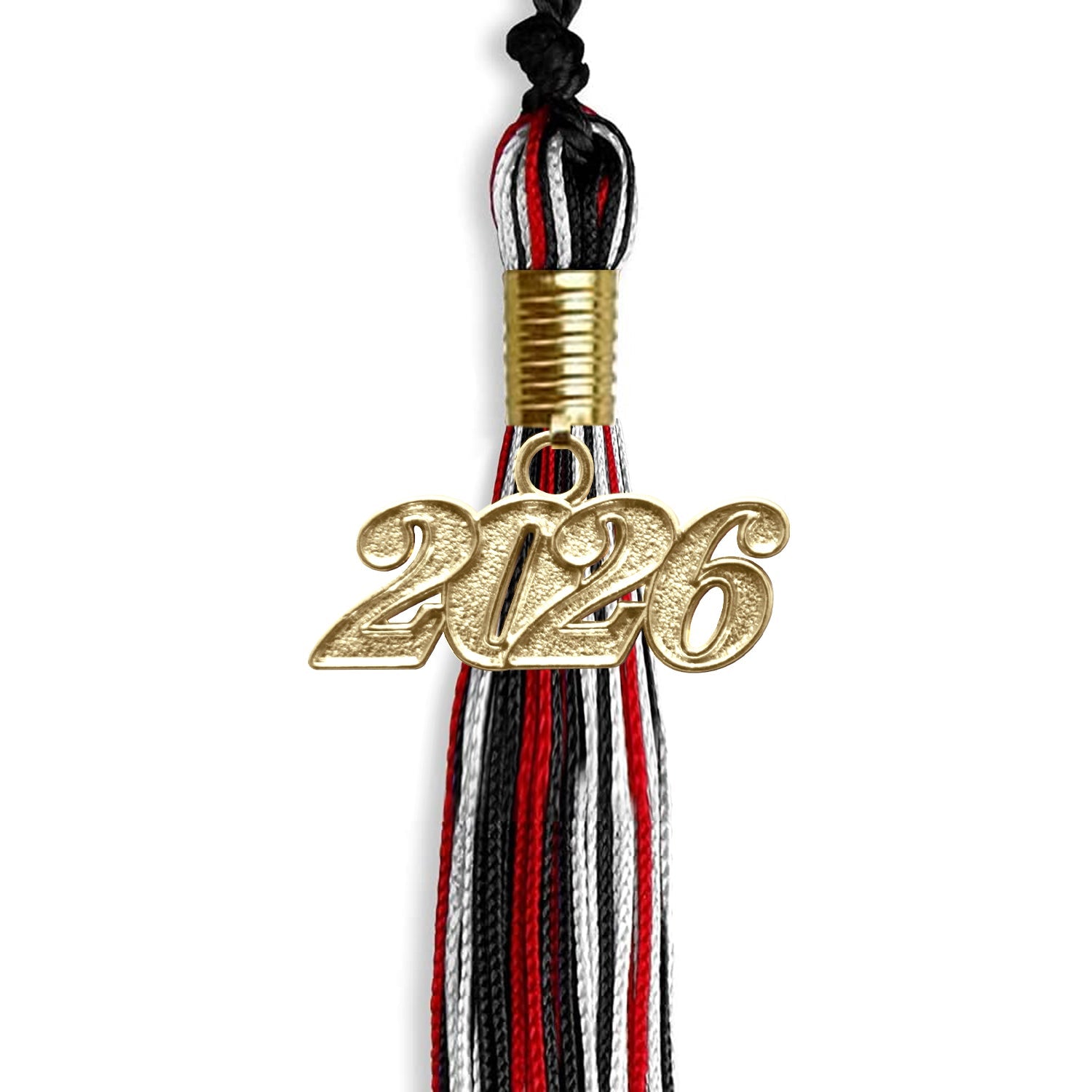 Black/Red/White Mixed Color Graduation Tassel with Gold Date Drop - Endea Graduation