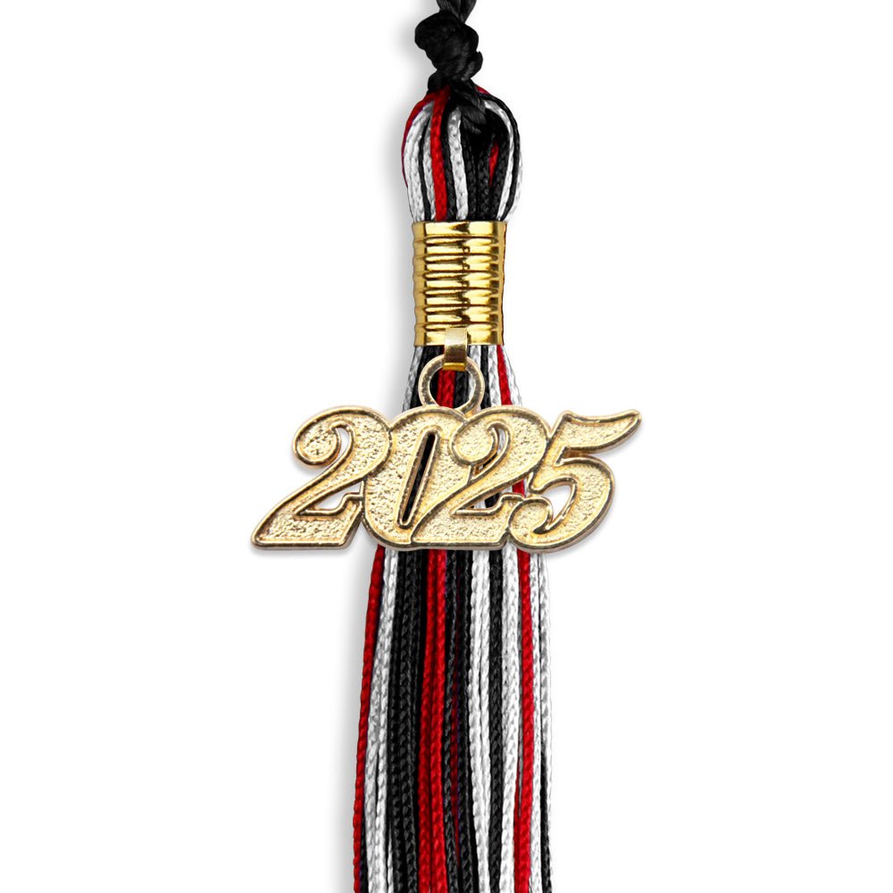 Black/Red/White Mixed Color Graduation Tassel with Gold Date Drop - Endea Graduation