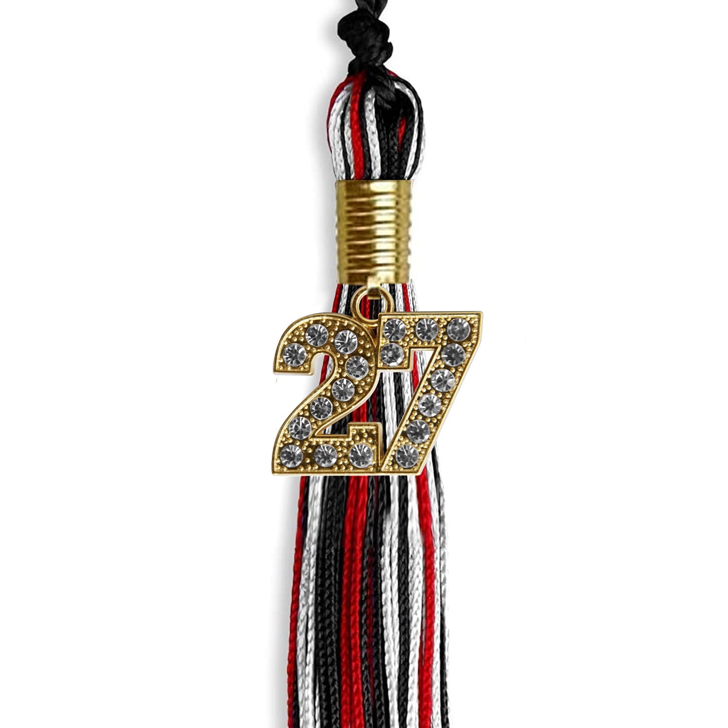 Black/Red/White Mixed Color Graduation Tassel with Gold Date Drop - Endea Graduation