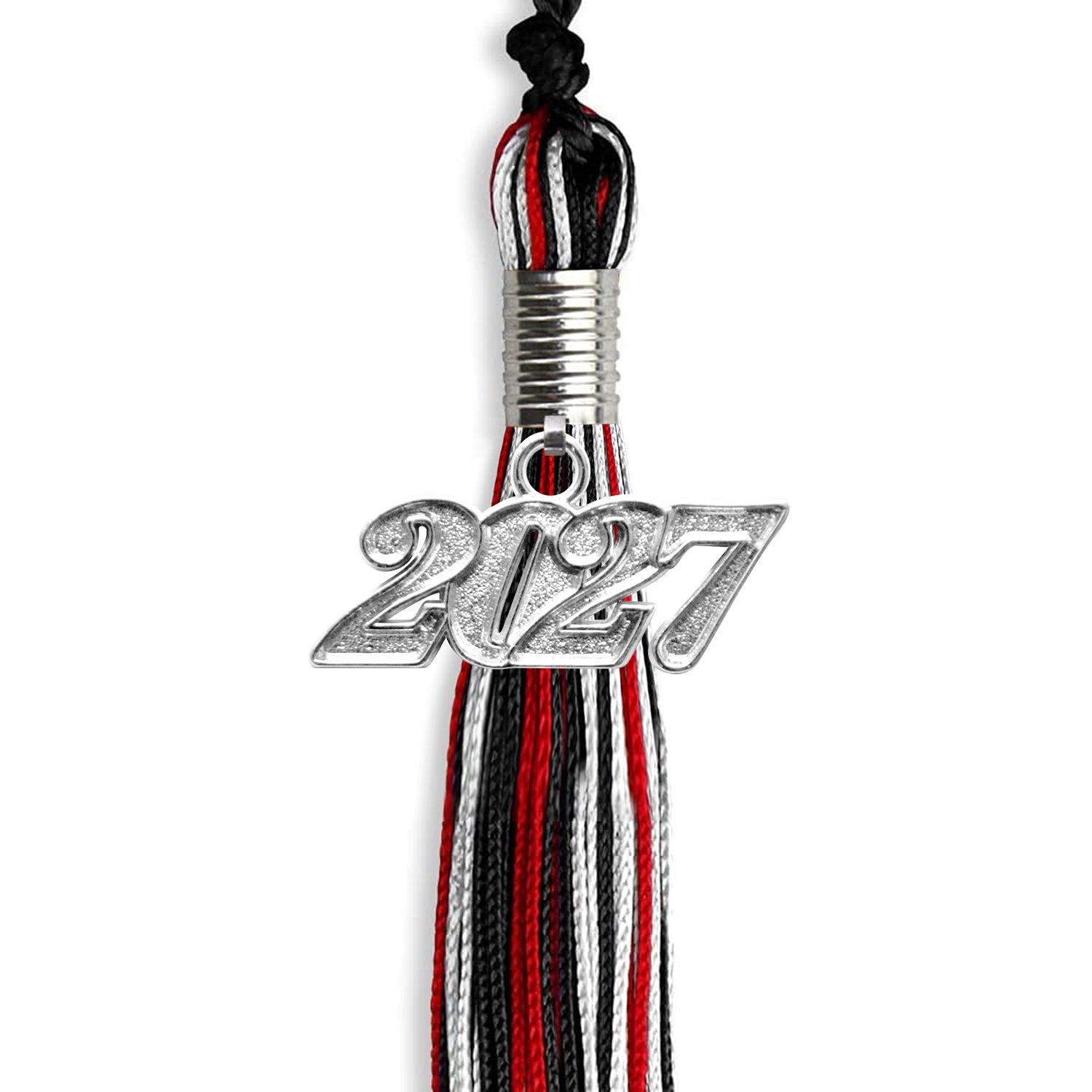 Black/Red/White Mixed Color Graduation Tassel with Silver Date Drop - Endea Graduation