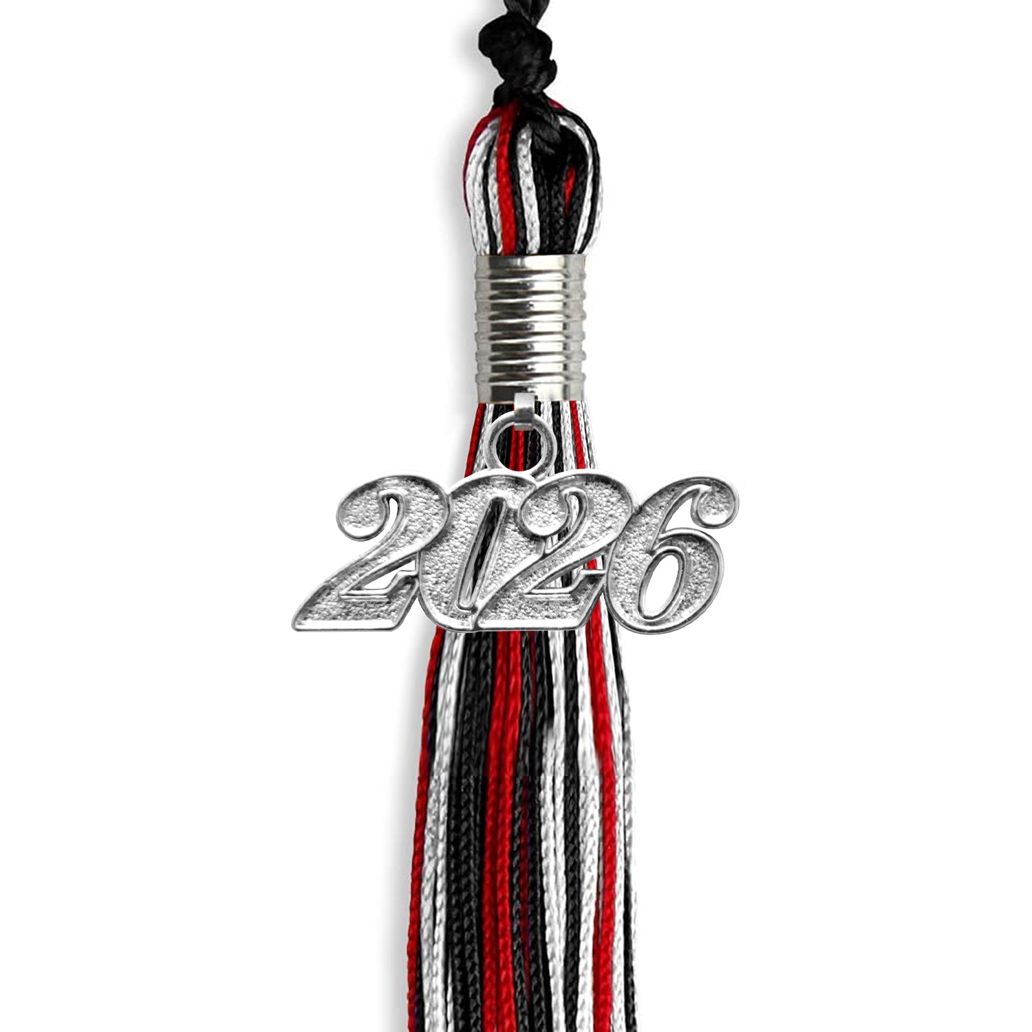 Black/Red/White Mixed Color Graduation Tassel with Silver Date Drop - Endea Graduation