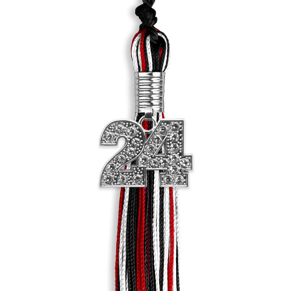 Black/Red/White Mixed Color Graduation Tassel with Silver Date Drop - Endea Graduation