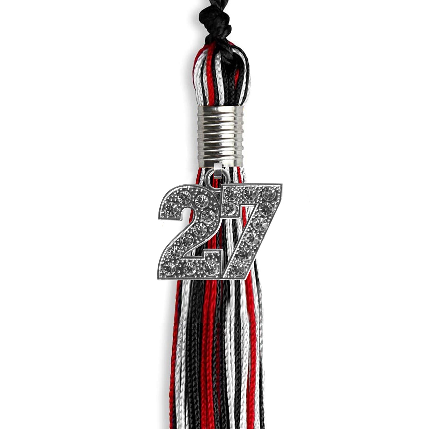 Black/Red/White Mixed Color Graduation Tassel with Silver Date Drop - Endea Graduation