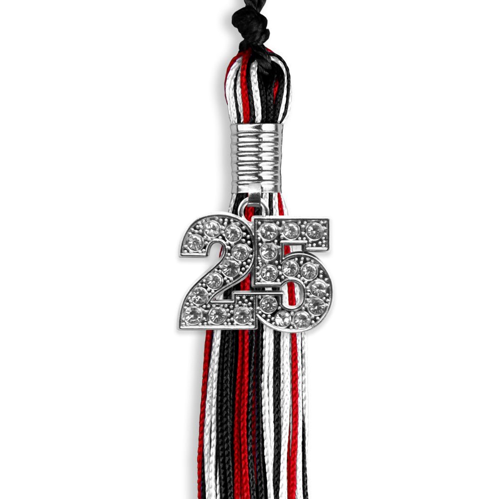 Black/Red/White Mixed Color Graduation Tassel with Silver Date Drop - Endea Graduation