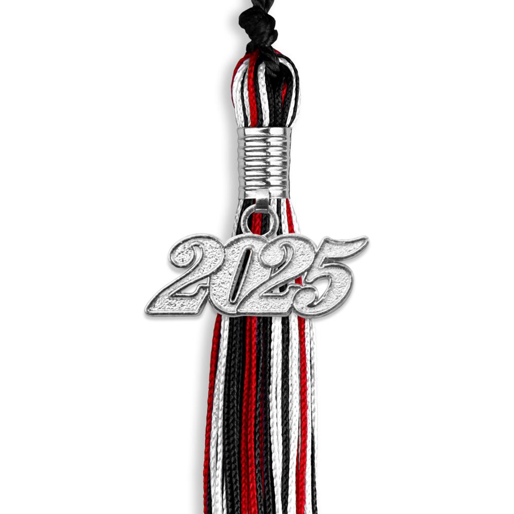 Black/Red/White Mixed Color Graduation Tassel with Silver Date Drop - Endea Graduation