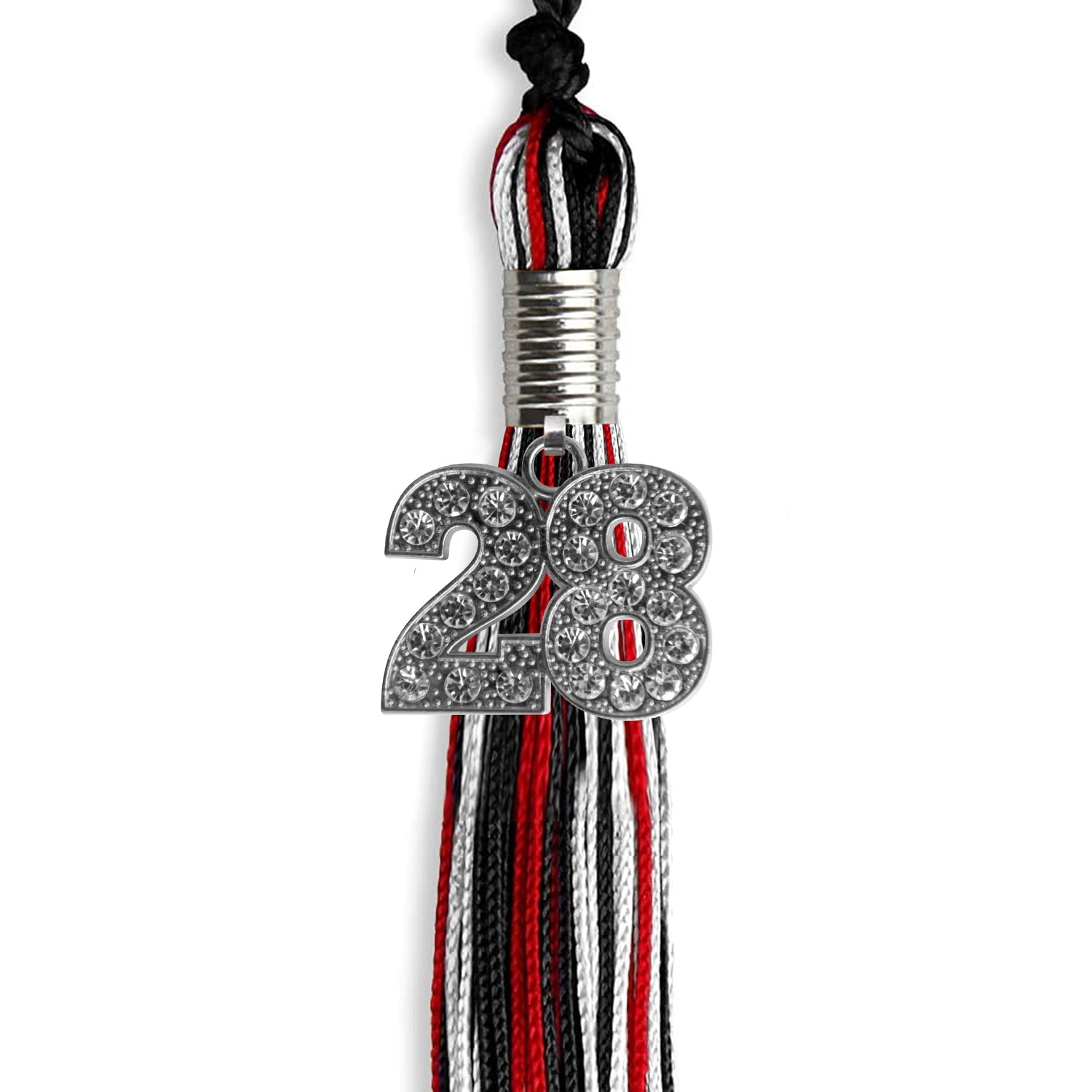 Black/Red/White Mixed Color Graduation Tassel with Silver Date Drop - Endea Graduation