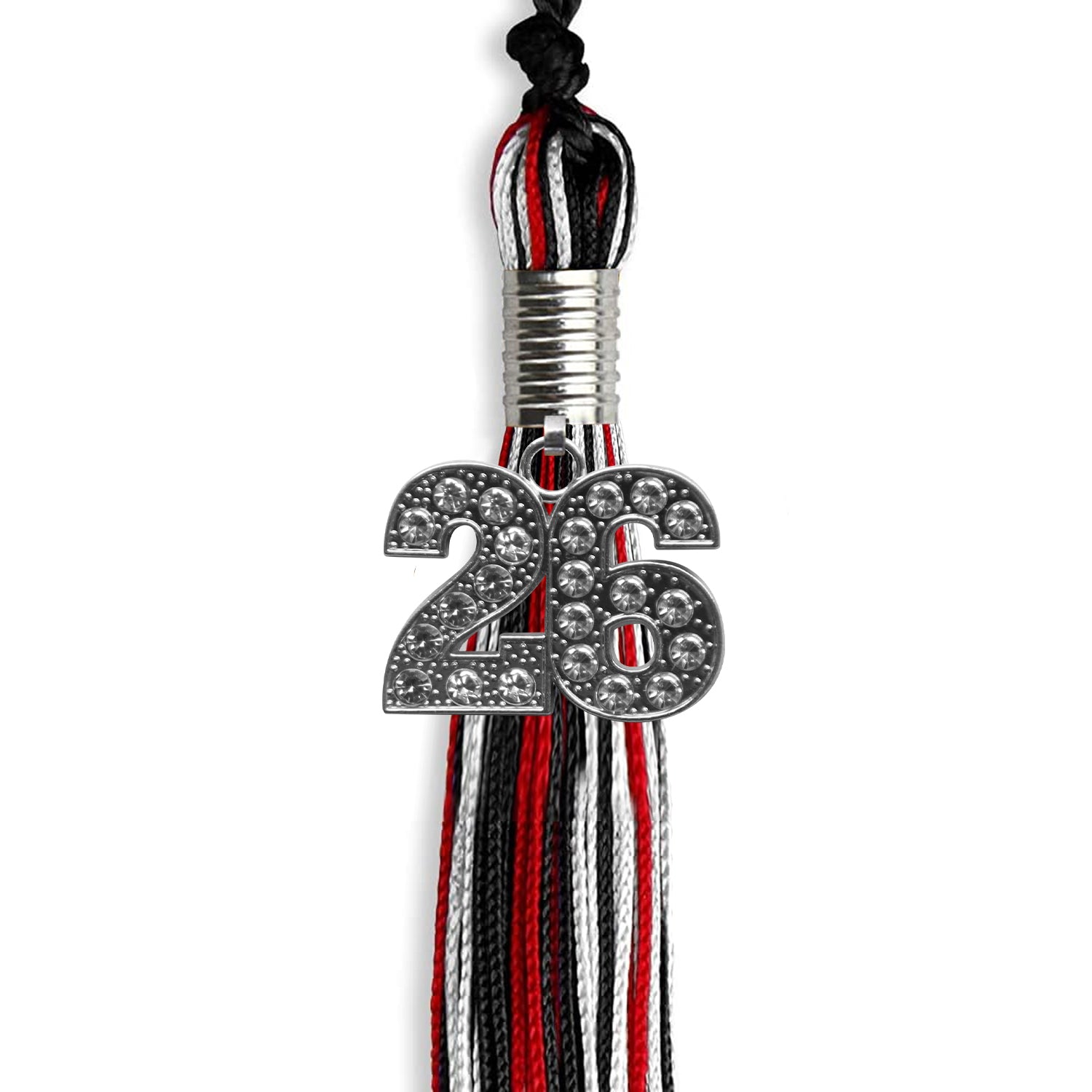 Black/Red/White Mixed Color Graduation Tassel with Silver Date Drop - Endea Graduation