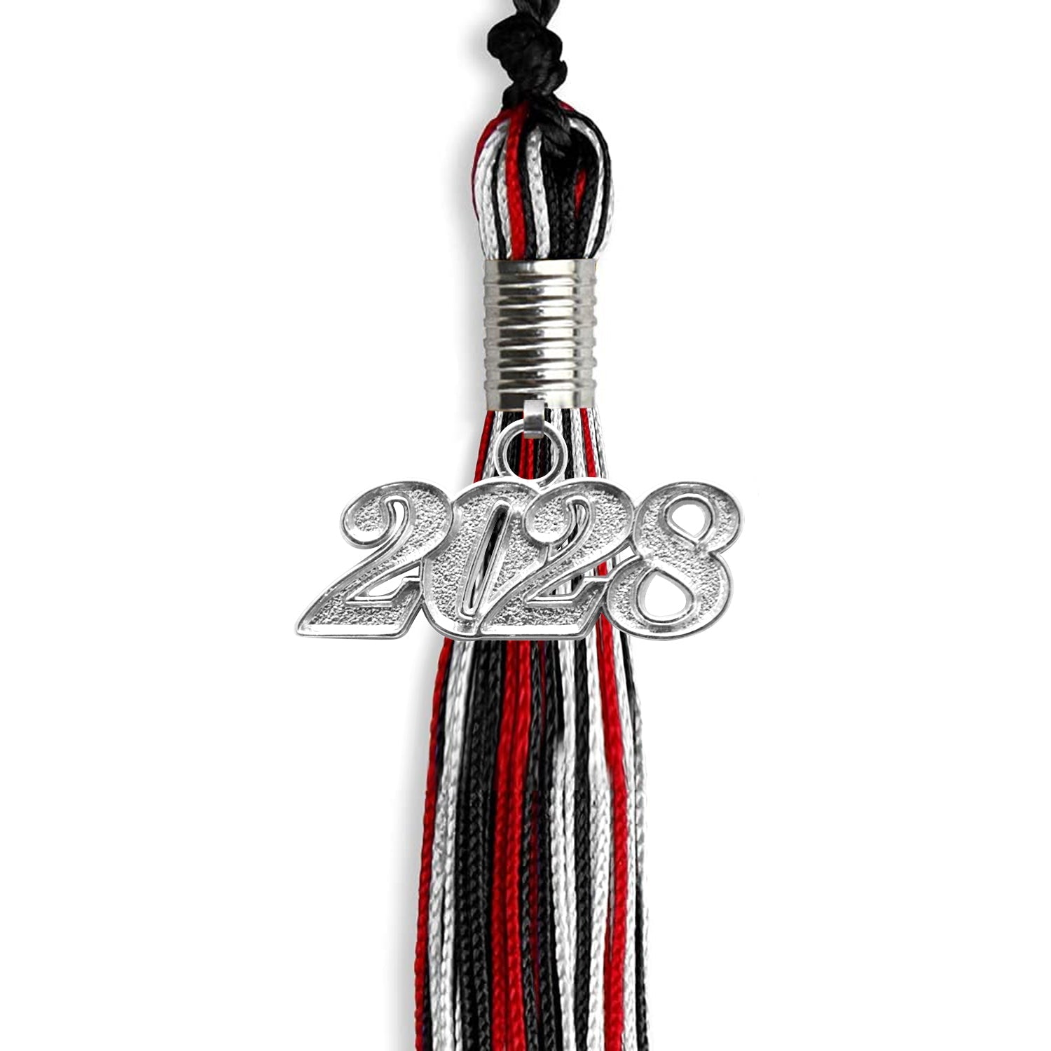 Black/Red/White Mixed Color Graduation Tassel with Silver Date Drop - Endea Graduation