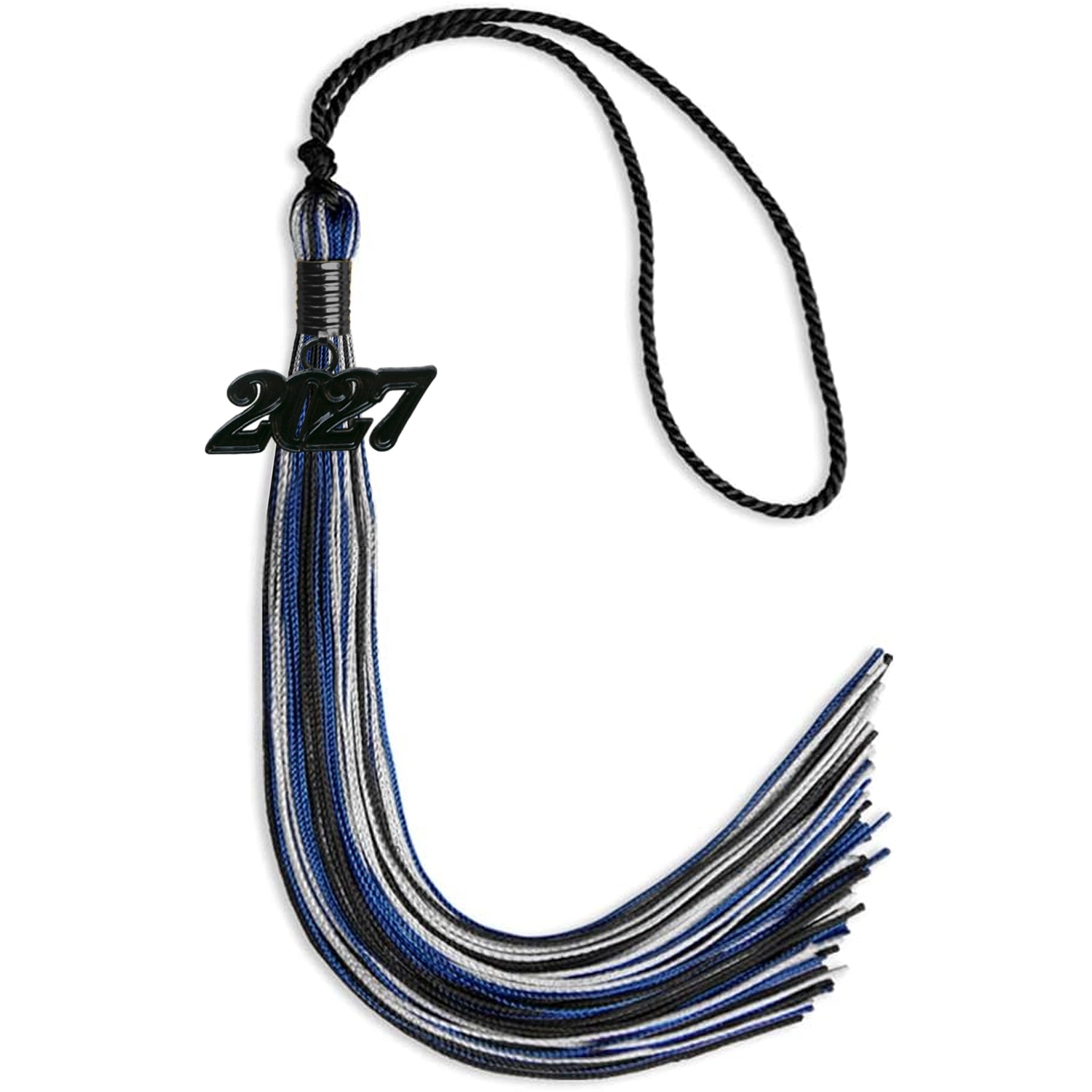 Black/Royal Blue/Silver Mixed Color Graduation Tassel with Black Date Drop - Endea Graduation