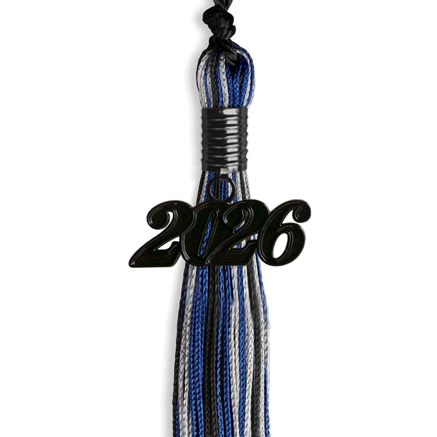 Black/Royal Blue/Silver Mixed Color Graduation Tassel with Black Date Drop - Endea Graduation