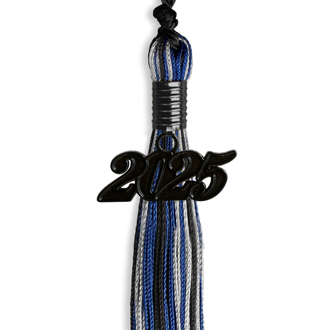 Black/Royal Blue/Silver Mixed Color Graduation Tassel with Black Date Drop - Endea Graduation