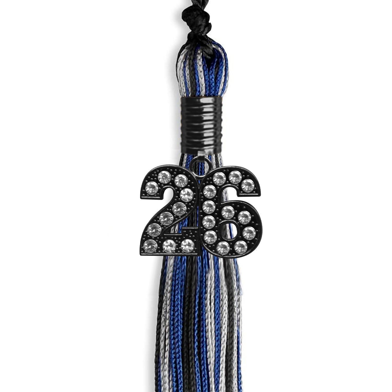 Black/Royal Blue/Silver Mixed Color Graduation Tassel with Black Date Drop - Endea Graduation