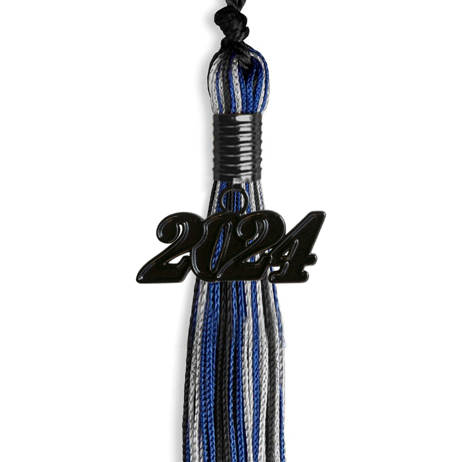 Black/Royal Blue/Silver Mixed Color Graduation Tassel with Black Date Drop - Endea Graduation