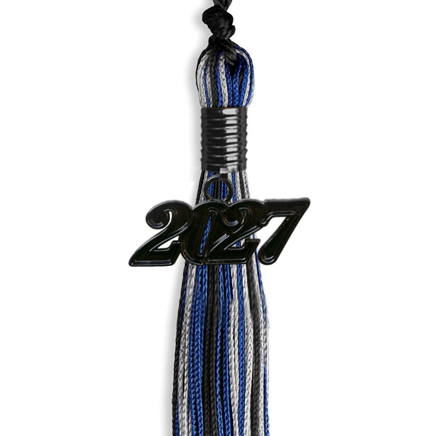 Black/Royal Blue/Silver Mixed Color Graduation Tassel with Black Date Drop - Endea Graduation