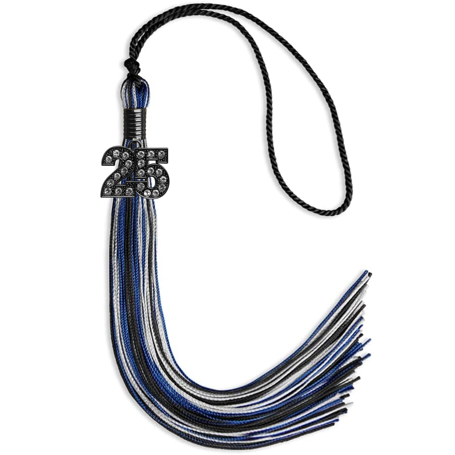 Black/Royal Blue/Silver Mixed Color Graduation Tassel with Black Date Drop - Endea Graduation