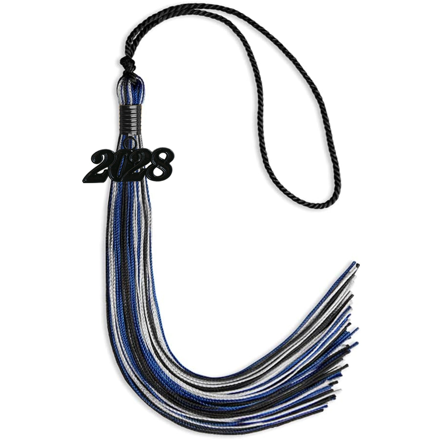 Black/Royal Blue/Silver Mixed Color Graduation Tassel with Black Date Drop - Endea Graduation