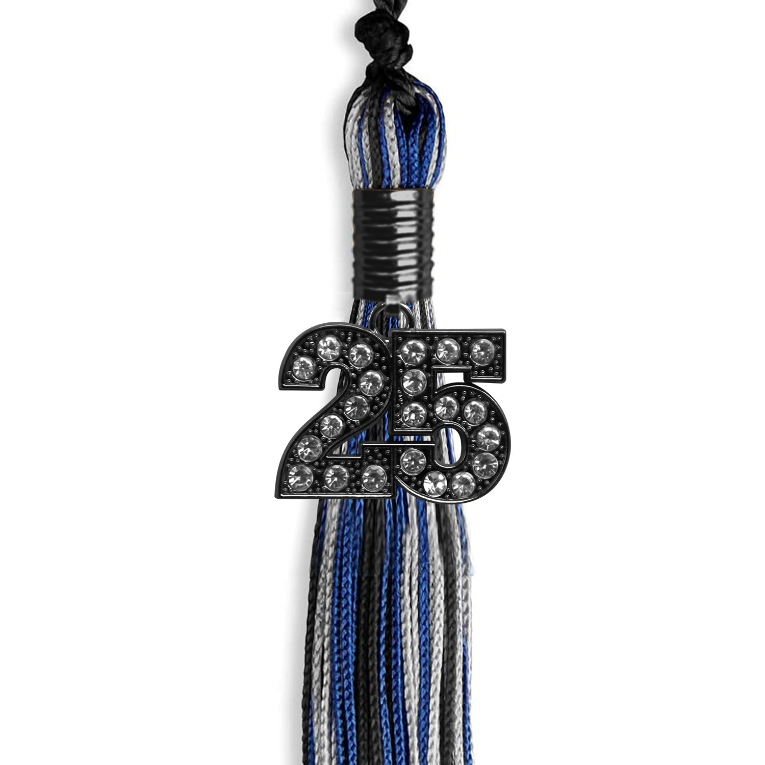 Black/Royal Blue/Silver Mixed Color Graduation Tassel with Black Date Drop - Endea Graduation