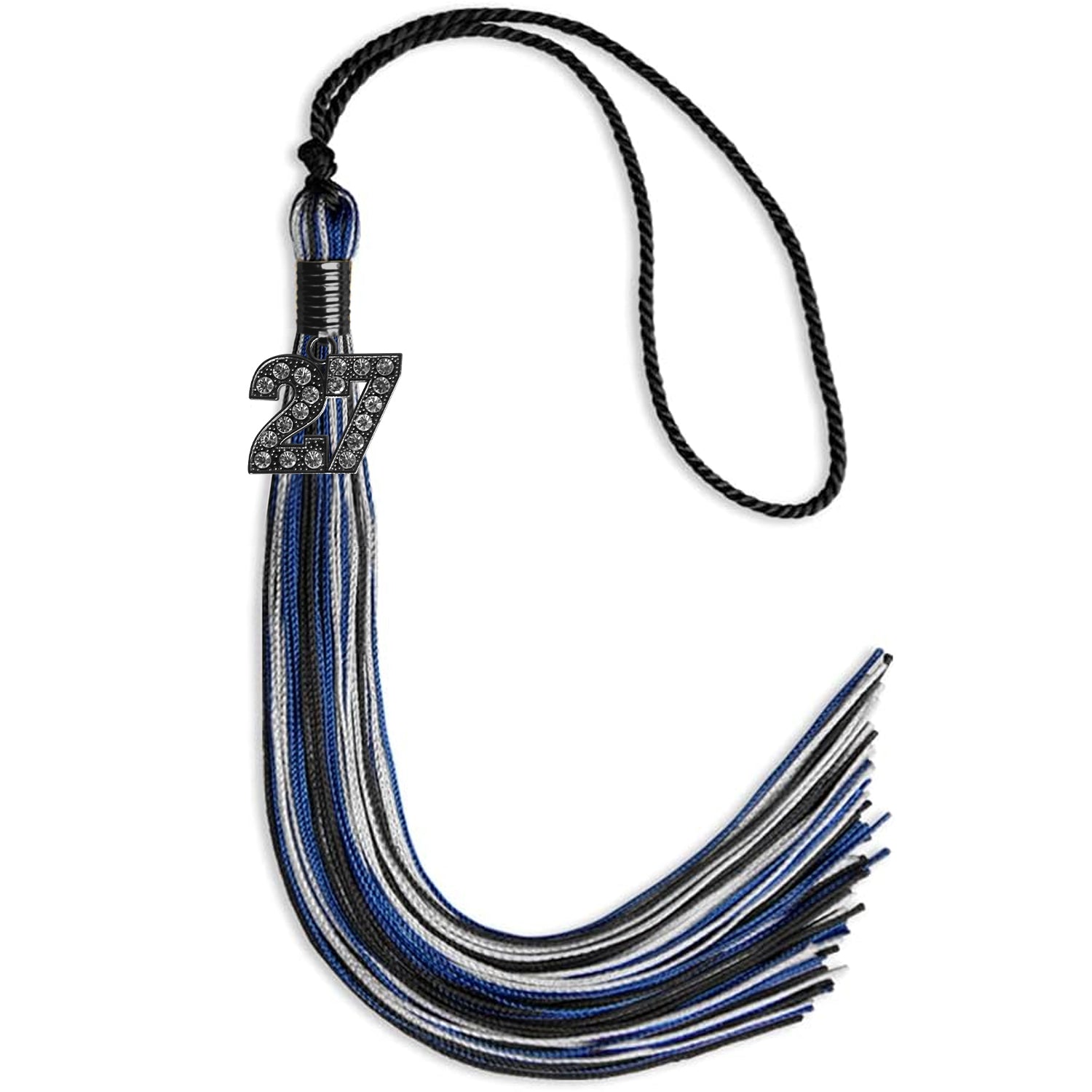 Black/Royal Blue/Silver Mixed Color Graduation Tassel with Black Date Drop - Endea Graduation