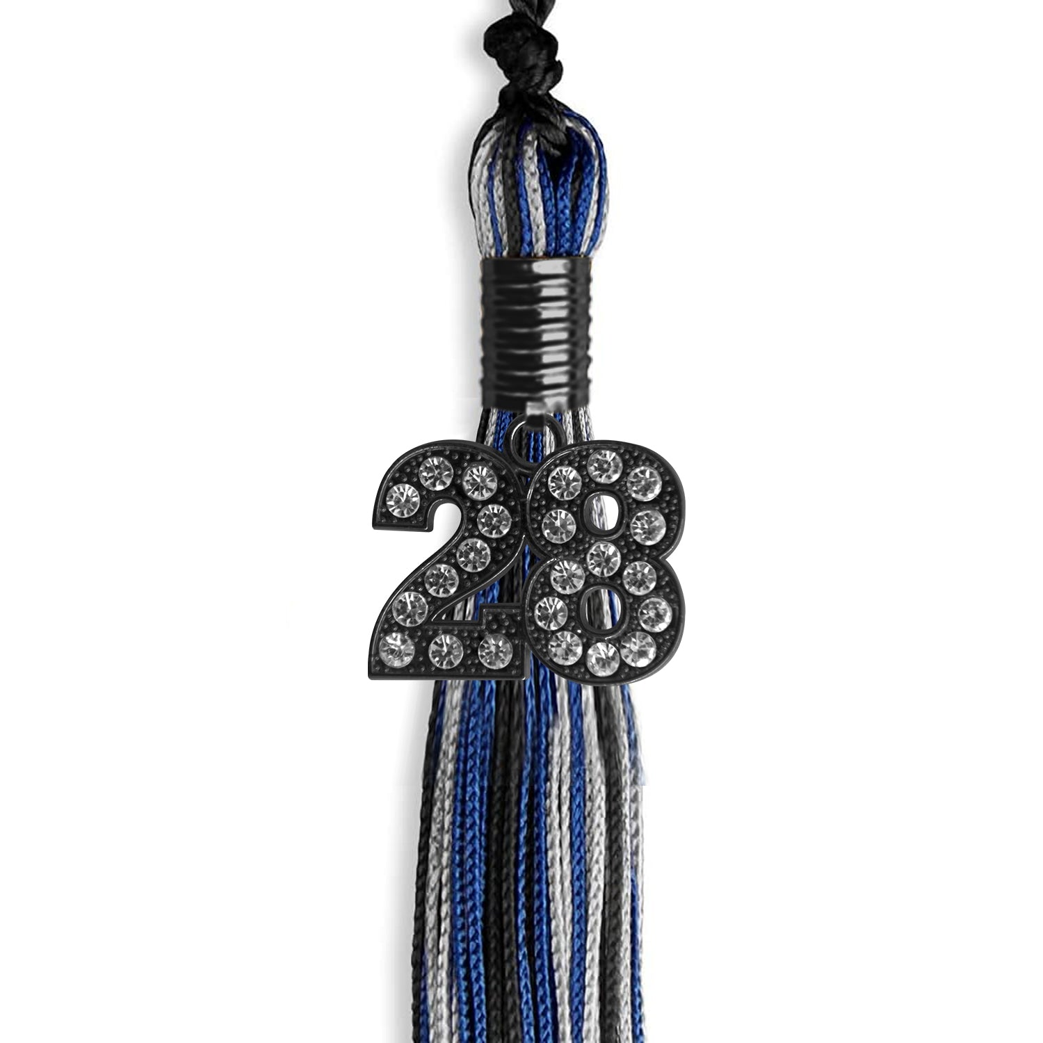 Black/Royal Blue/Silver Mixed Color Graduation Tassel with Black Date Drop - Endea Graduation