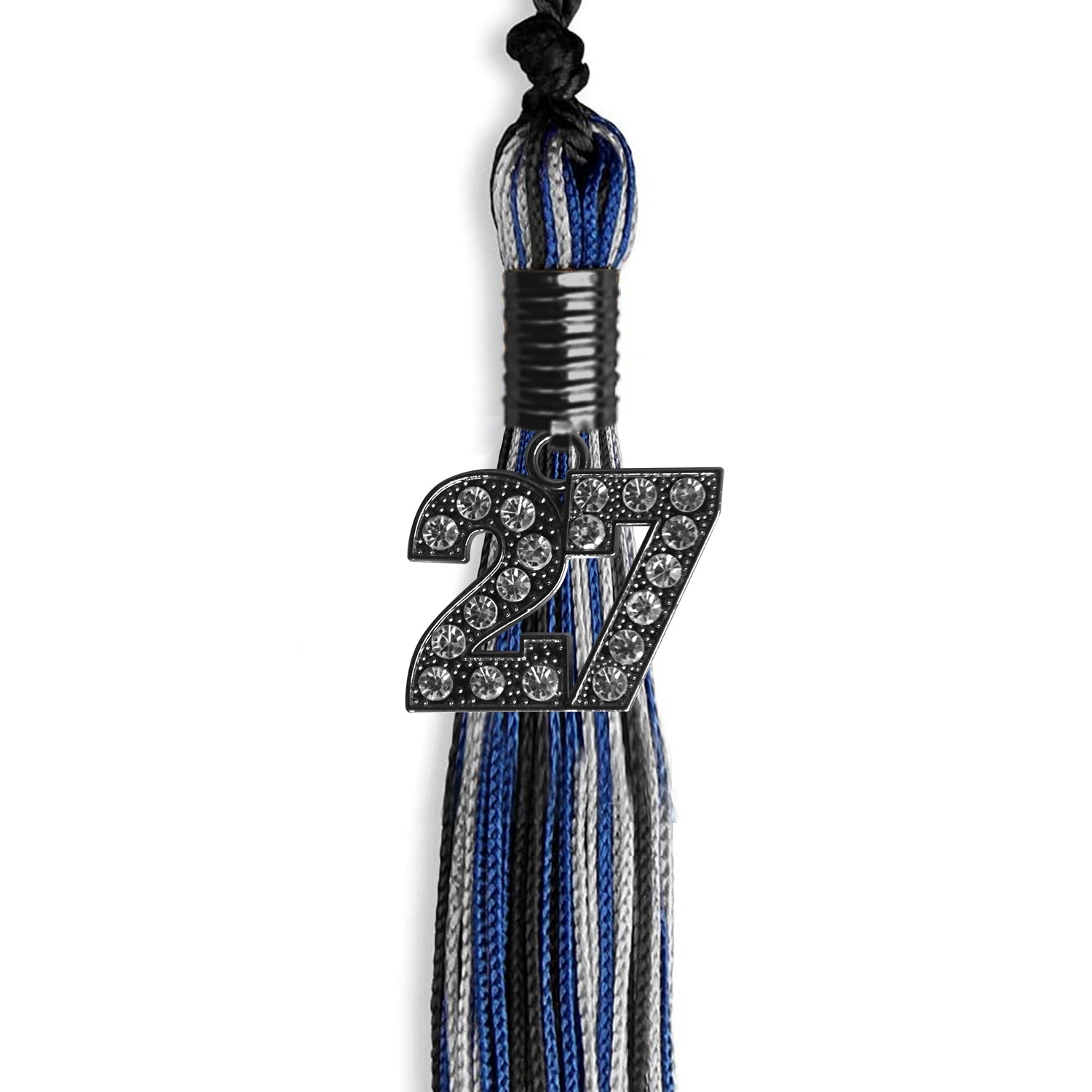 Black/Royal Blue/Silver Mixed Color Graduation Tassel with Black Date Drop - Endea Graduation