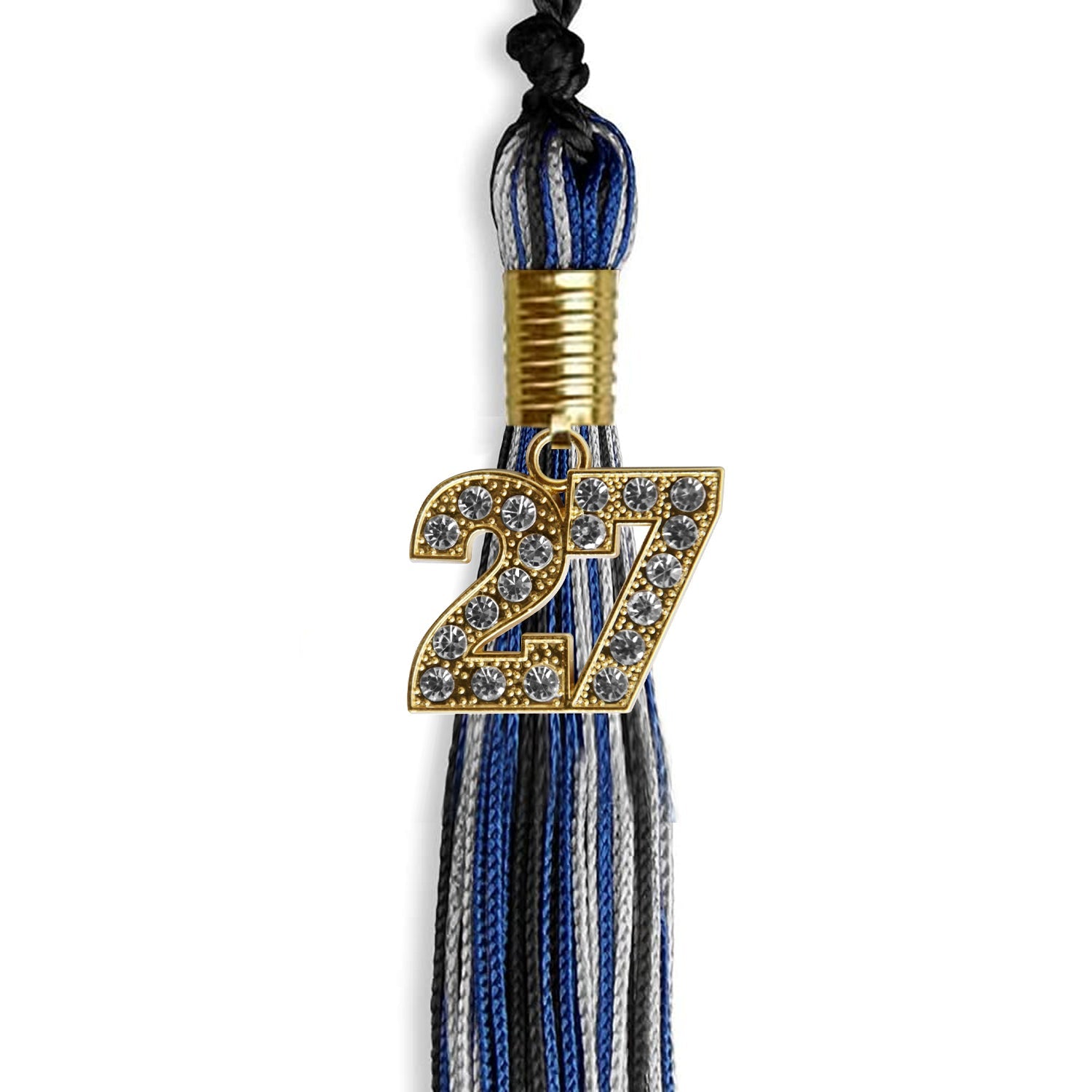 Black/Royal Blue/Silver Mixed Color Graduation Tassel with Gold Date Drop - Endea Graduation