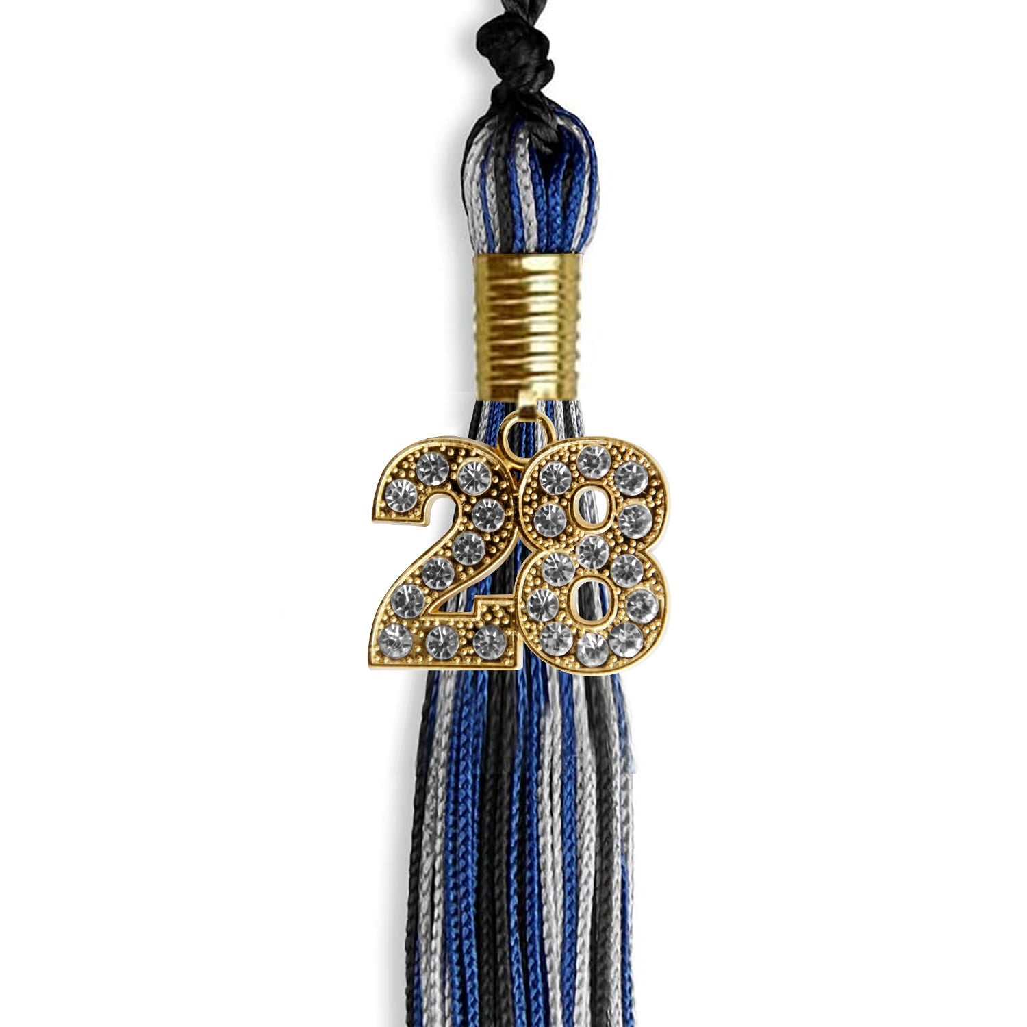 Black/Royal Blue/Silver Mixed Color Graduation Tassel with Gold Date Drop - Endea Graduation