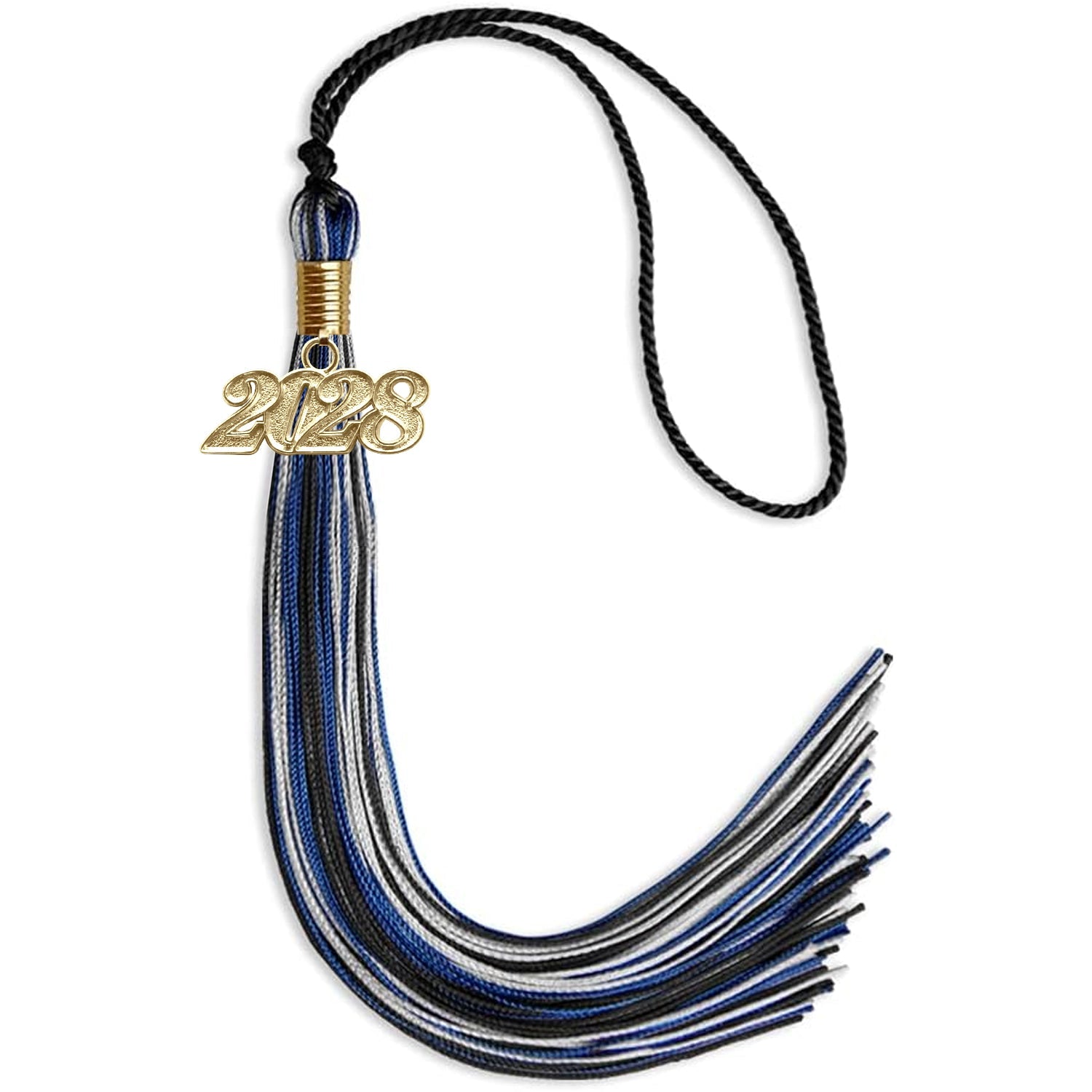 Black/Royal Blue/Silver Mixed Color Graduation Tassel with Gold Date Drop - Endea Graduation