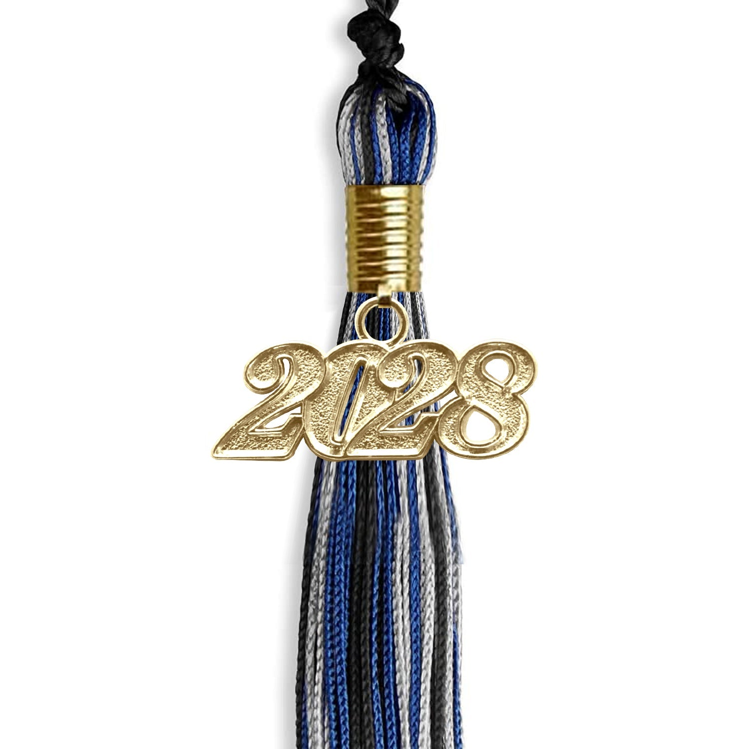 Black/Royal Blue/Silver Mixed Color Graduation Tassel with Gold Date Drop - Endea Graduation