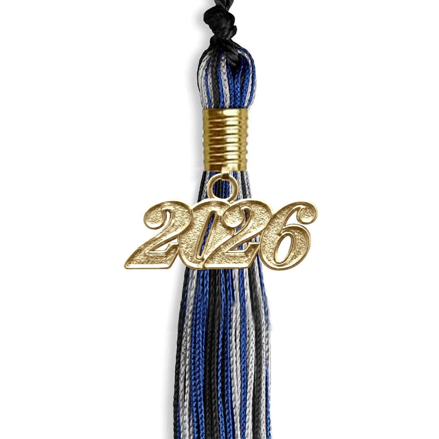 Black/Royal Blue/Silver Mixed Color Graduation Tassel with Gold Date Drop - Endea Graduation