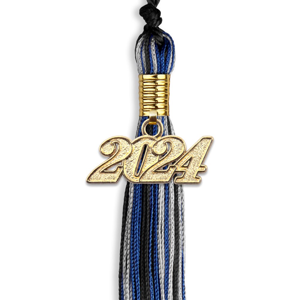 Black/Royal Blue/Silver Mixed Color Graduation Tassel with Gold Date Drop - Endea Graduation