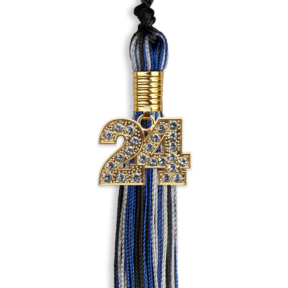 Black/Royal Blue/Silver Mixed Color Graduation Tassel with Gold Date Drop - Endea Graduation