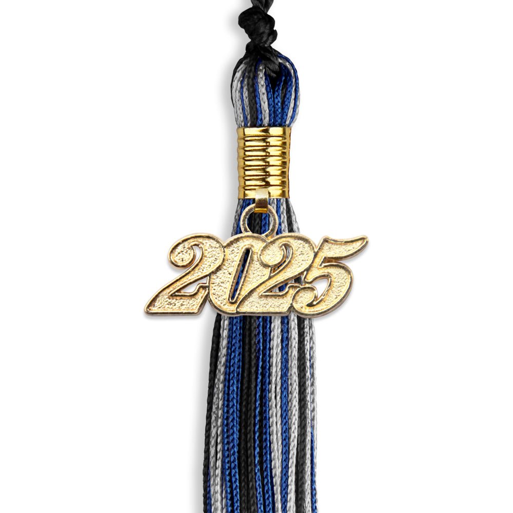 Black/Royal Blue/Silver Mixed Color Graduation Tassel with Gold Date Drop - Endea Graduation