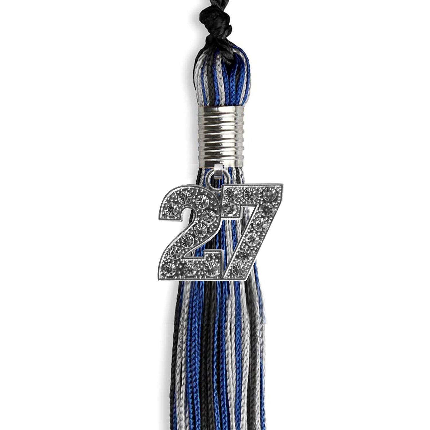 Black/Royal Blue/Silver Mixed Color Graduation Tassel with Silver Date Drop - Endea Graduation