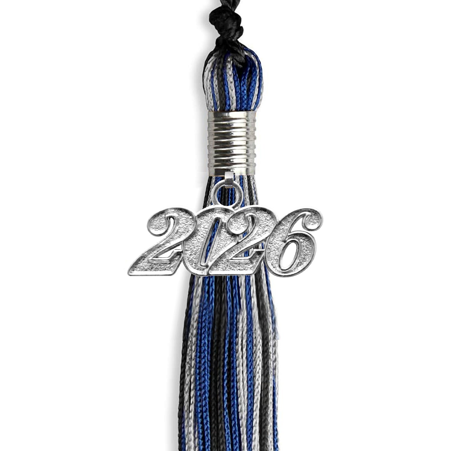 Black/Royal Blue/Silver Mixed Color Graduation Tassel with Silver Date Drop - Endea Graduation