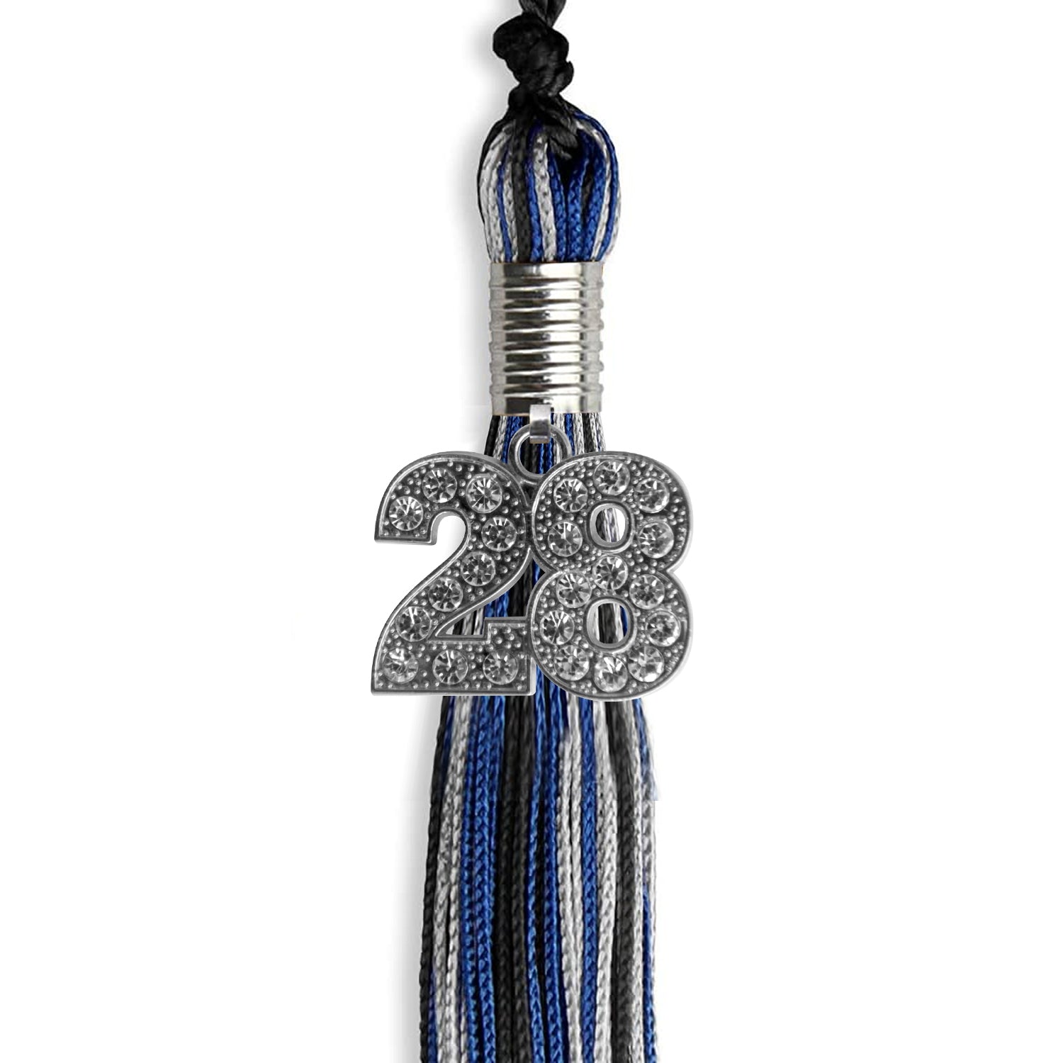 Black/Royal Blue/Silver Mixed Color Graduation Tassel with Silver Date Drop - Endea Graduation