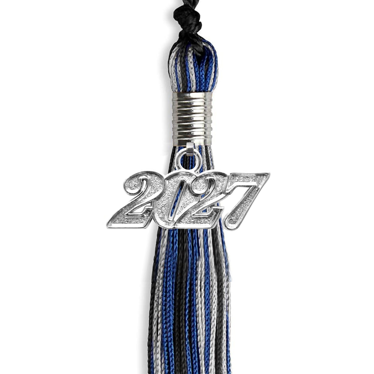 Black/Royal Blue/Silver Mixed Color Graduation Tassel with Silver Date Drop - Endea Graduation