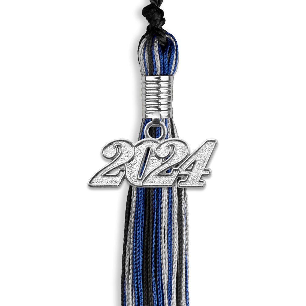 Black/Royal Blue/Silver Mixed Color Graduation Tassel with Silver Date Drop - Endea Graduation