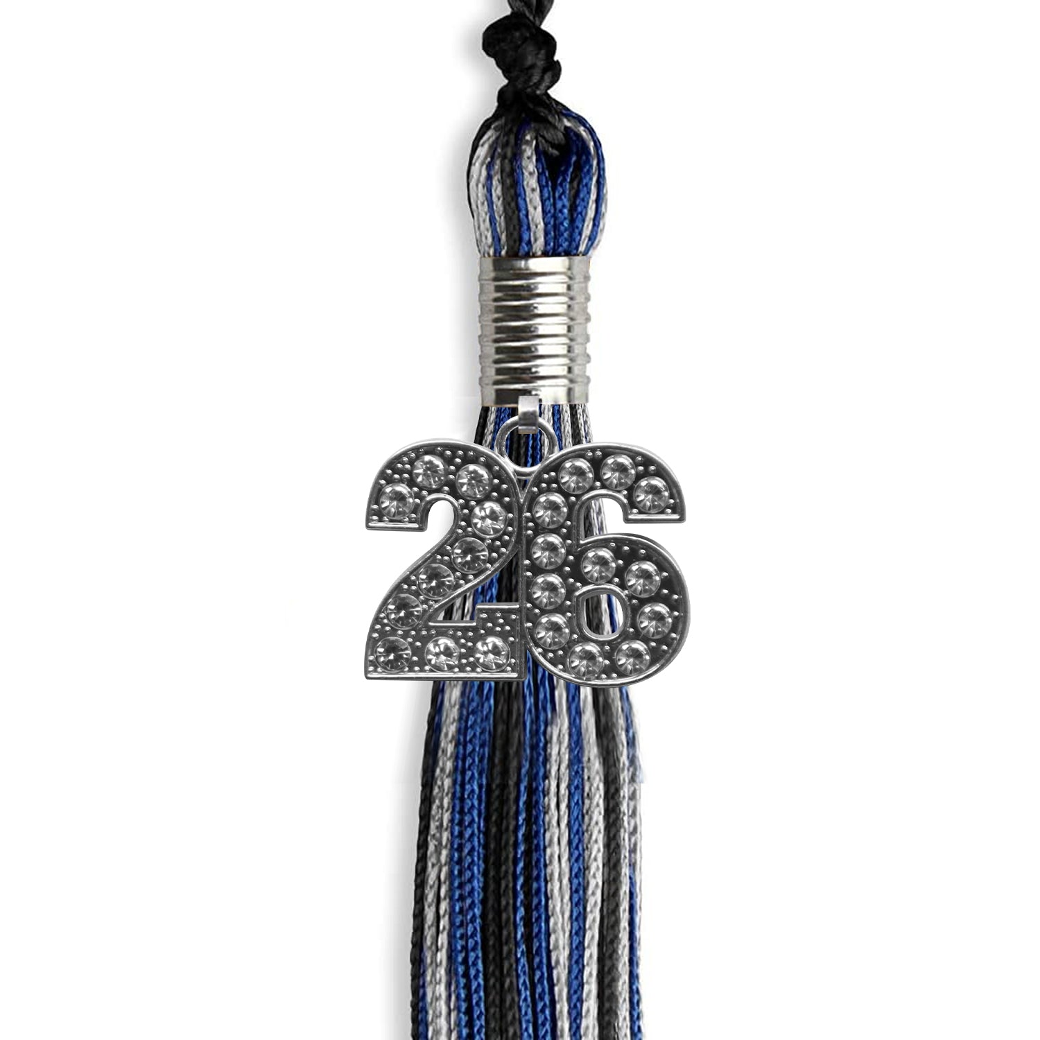 Black/Royal Blue/Silver Mixed Color Graduation Tassel with Silver Date Drop - Endea Graduation