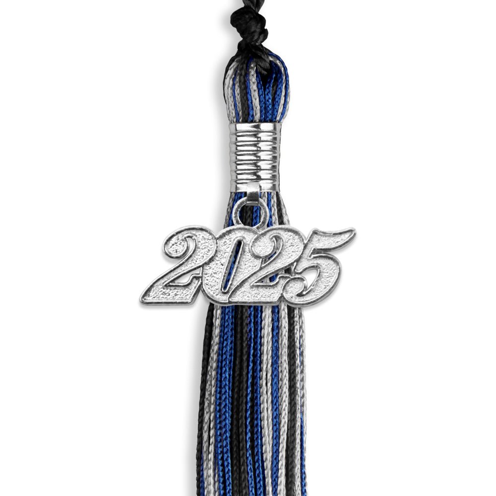 Black/Royal Blue/Silver Mixed Color Graduation Tassel with Silver Date Drop - Endea Graduation