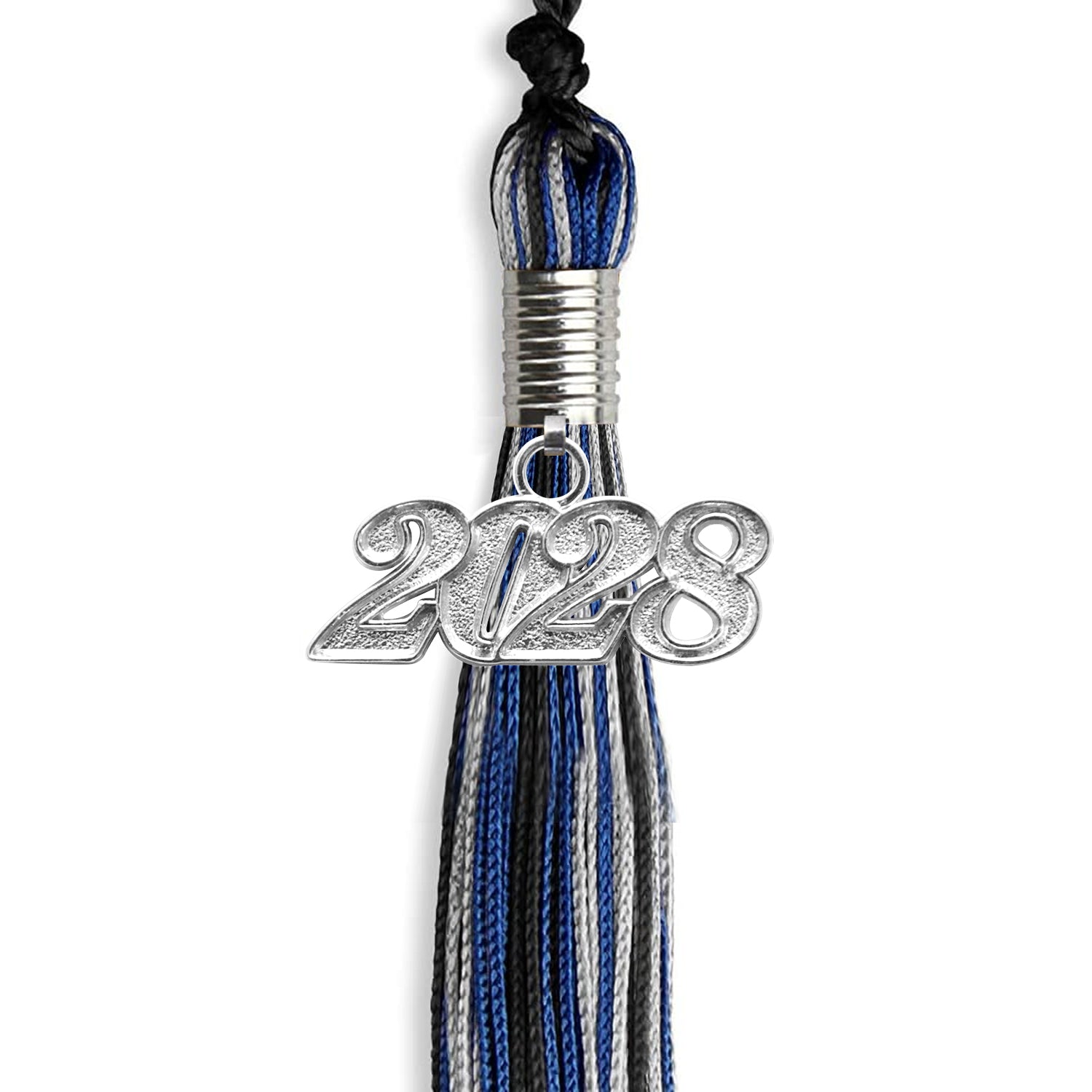 Black/Royal Blue/Silver Mixed Color Graduation Tassel with Silver Date Drop - Endea Graduation