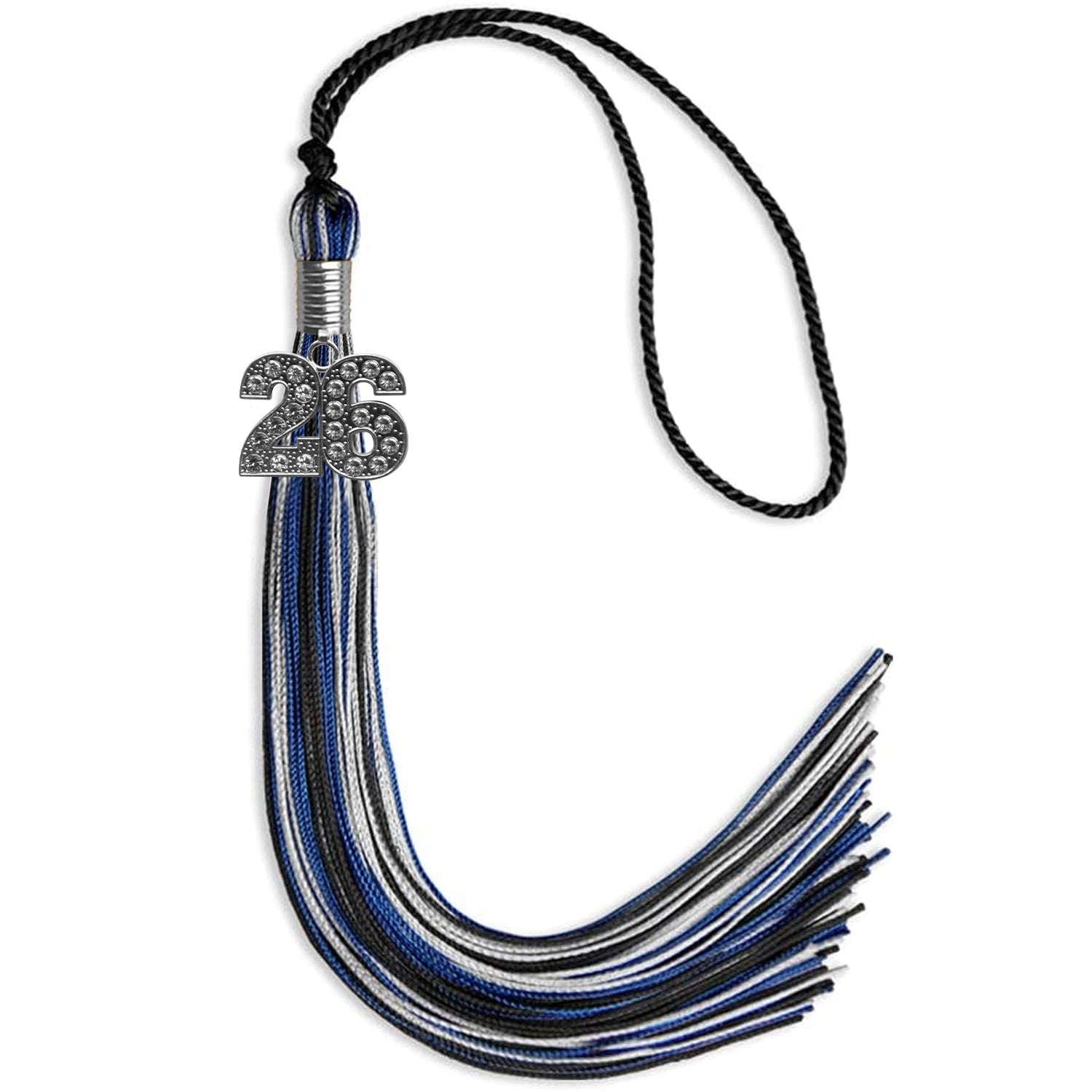 Black/Royal Blue/Silver Mixed Color Graduation Tassel with Silver Date Drop - Endea Graduation