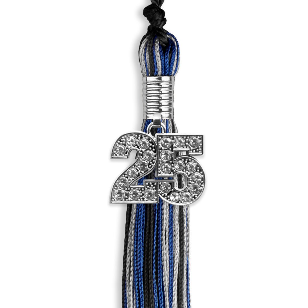 Black/Royal Blue/Silver Mixed Color Graduation Tassel with Silver Date Drop - Endea Graduation