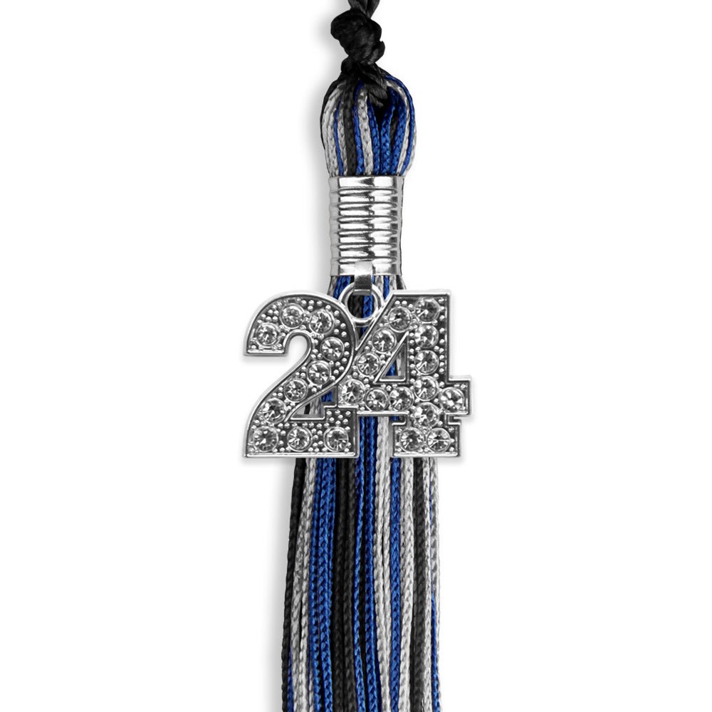 Black/Royal Blue/Silver Mixed Color Graduation Tassel with Silver Date Drop - Endea Graduation