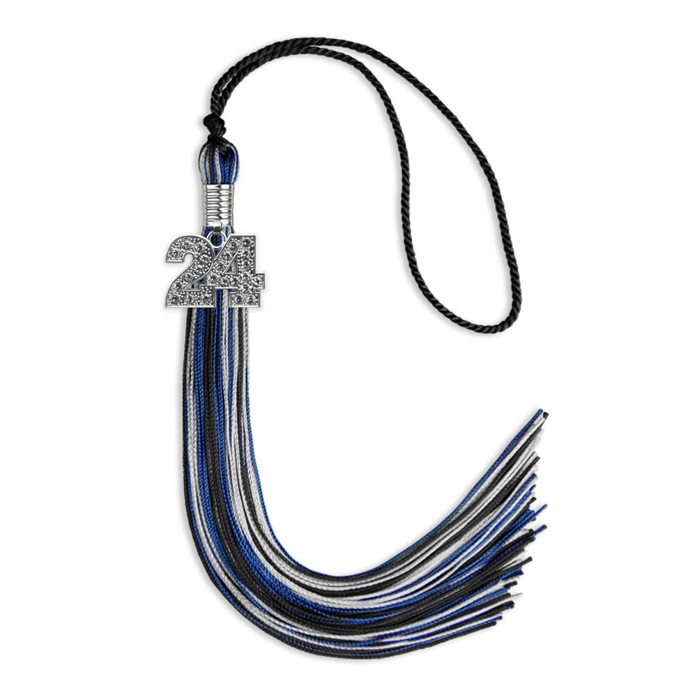 Black/Royal Blue/Silver Mixed Color Graduation Tassel with Silver Date Drop - Endea Graduation