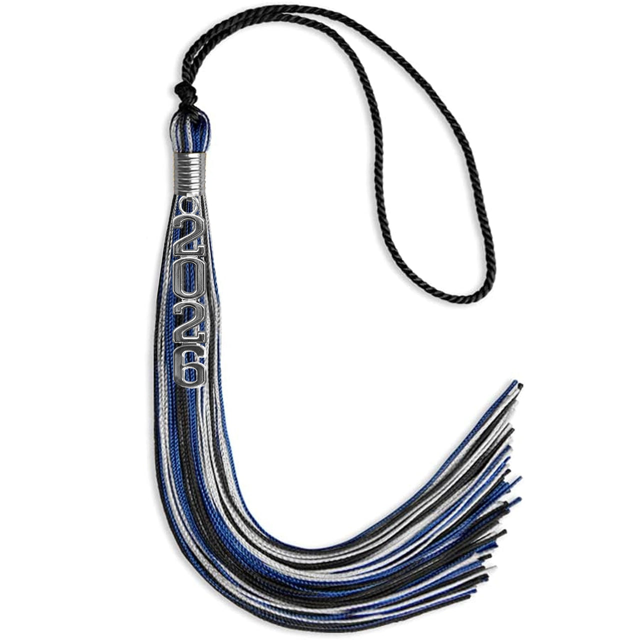 Black/Royal Blue/Silver Mixed Color Graduation Tassel with Silver Stacked Date Drop - Endea Graduation